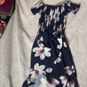 SHEIN Navy Floral High Low Dress